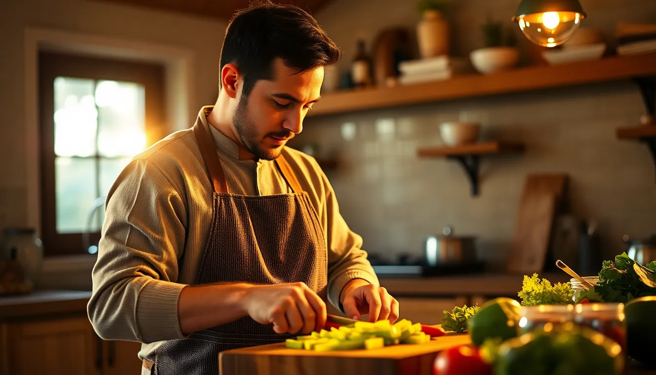 Chef Preparing Fresh Ingredients in Kitchen