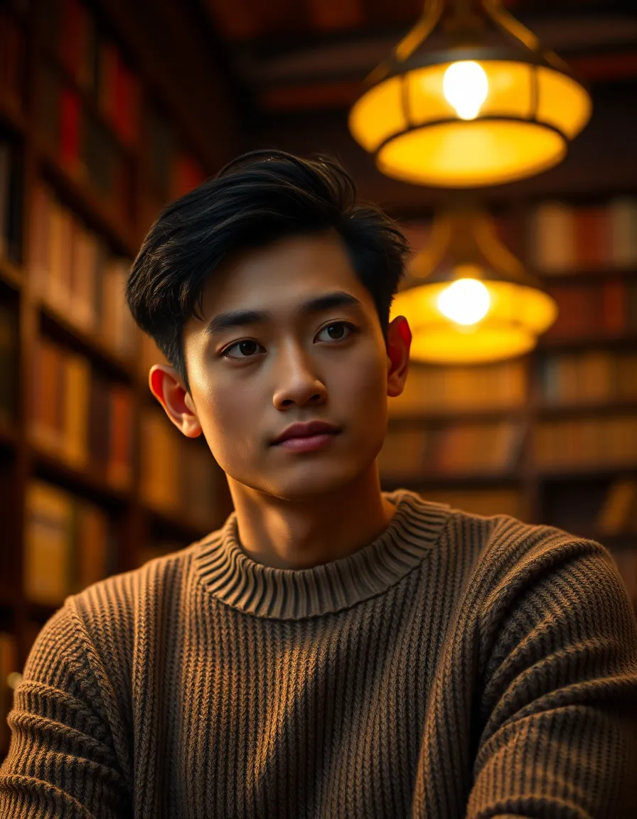 Thoughtful Young Professional in Library