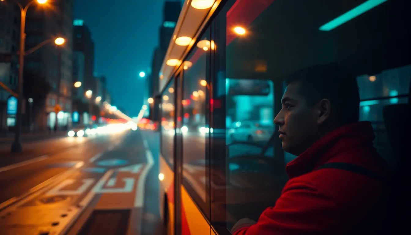 Nighttime Urban Bus Driver Portrait