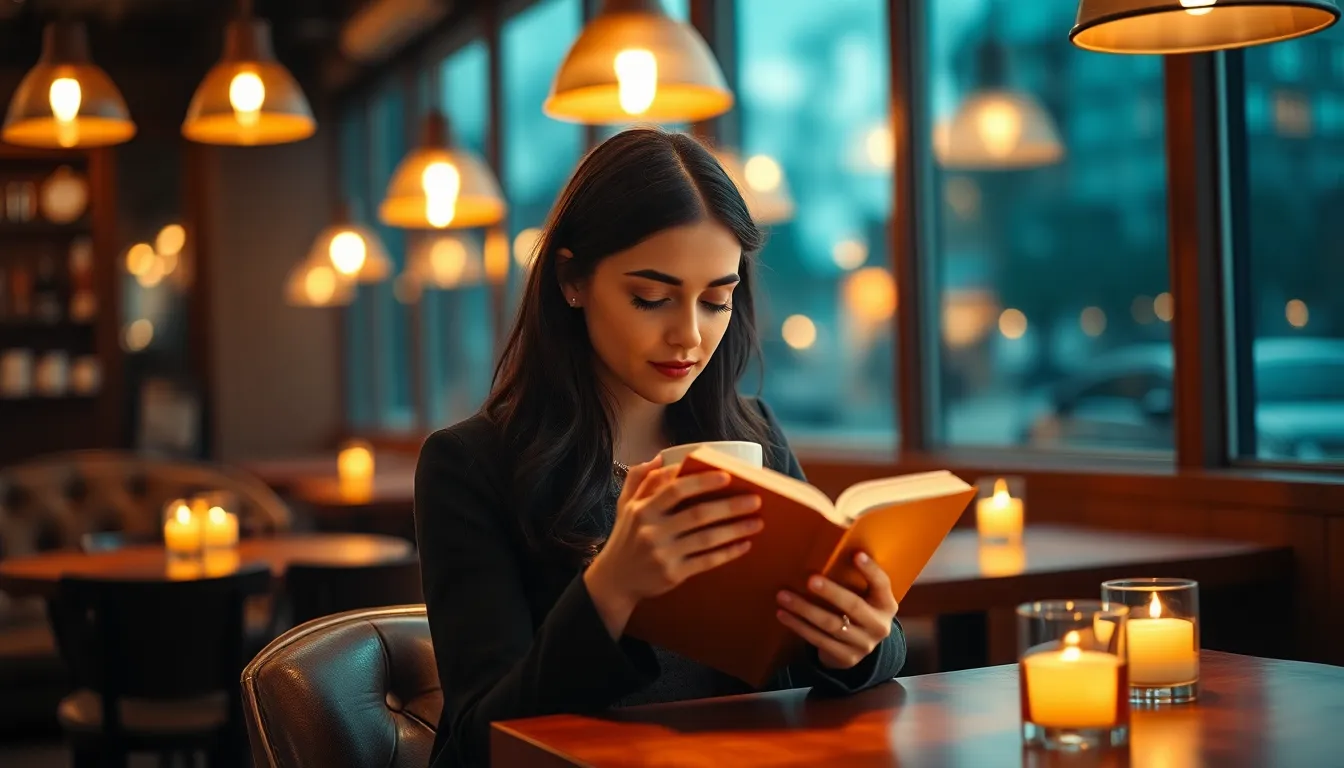 Elegant Woman Reading in a Café