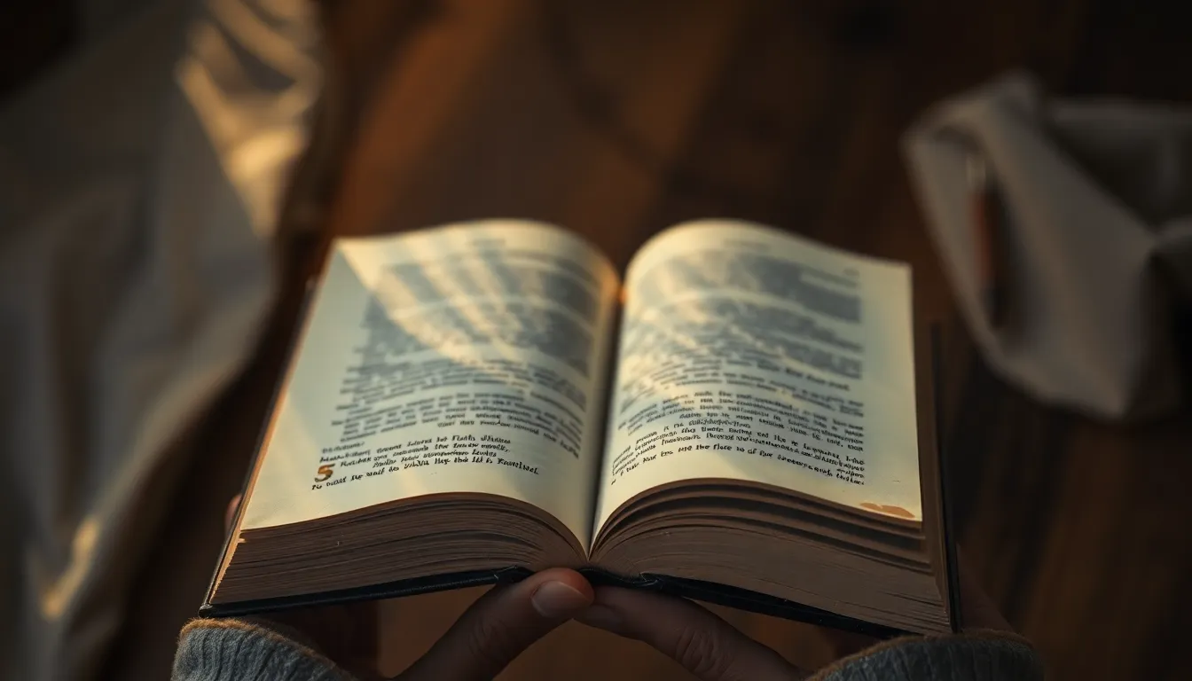 This enchanting macro shot focuses on a pair of hands gently holding an open book, showcasing the beauty of its soft, worn pages. The warm tungsten light reflects off the textured surface, creating a cozy and inviting feel. The surrounding background melts into a creamy bokeh, allowing the viewer to be drawn into the intimate moment of reading. The natural muted tones present a timeless quality, perfect for illustrating the art of reading.