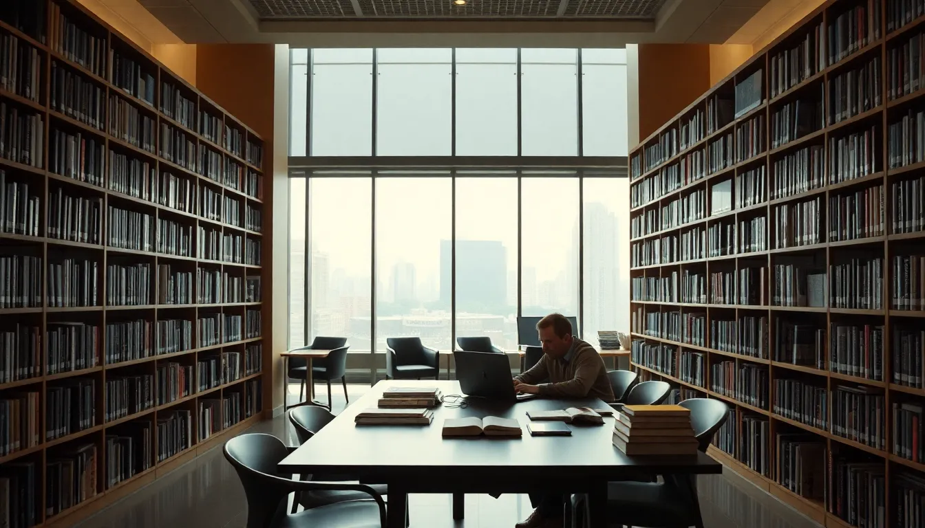 Inside a spacious library, a couple is seated side by side, both engrossed in their own books. The tranquil atmosphere is enhanced by diffused daylight streaming through large windows. The composition is centered, showcasing their connection as they share this quiet moment. The library's subtle color palette and textures bring warmth and sophistication to the scene, inviting viewers to bask in the joy of reading.