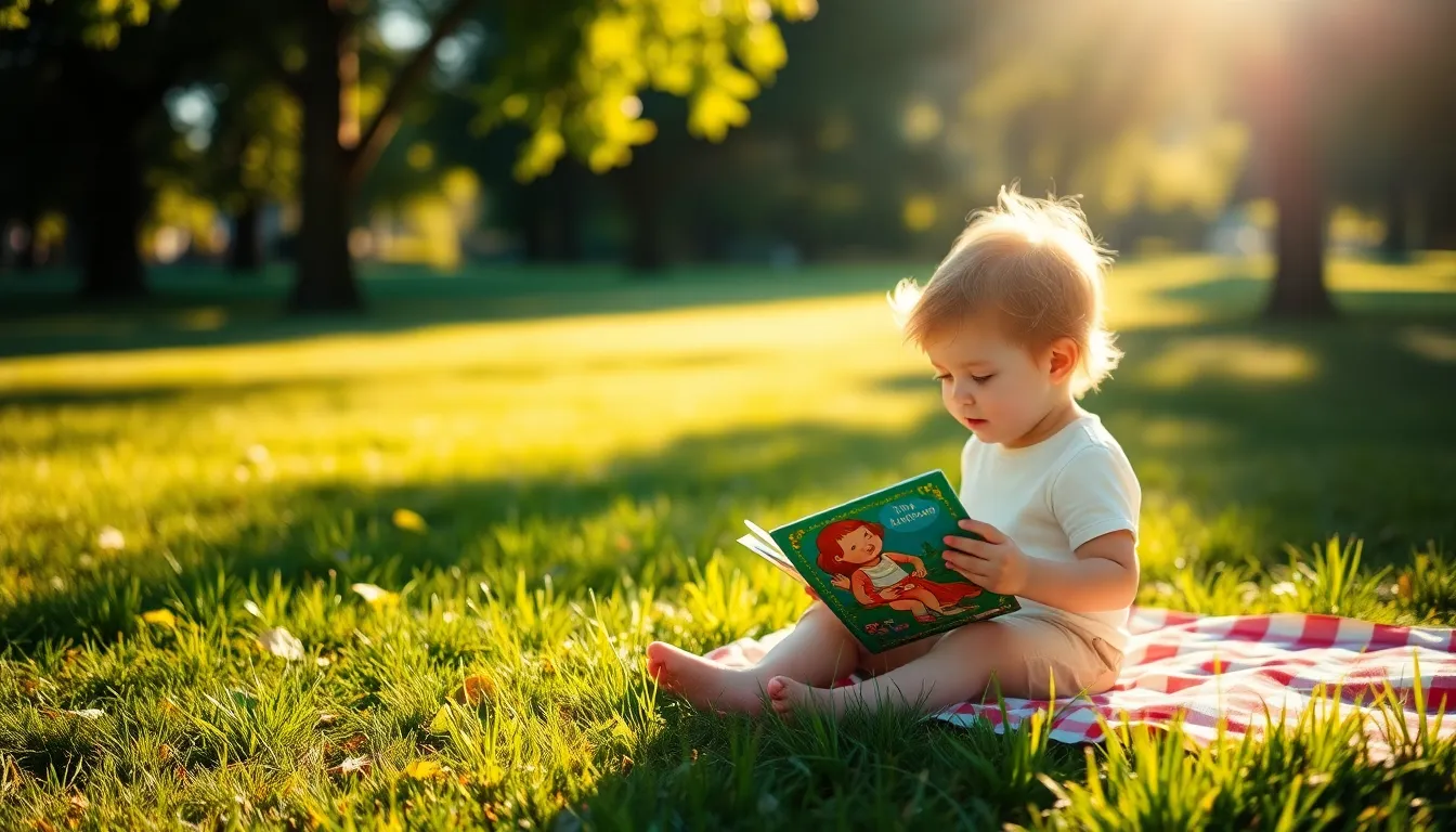 Child Reading in a Sunlit Park