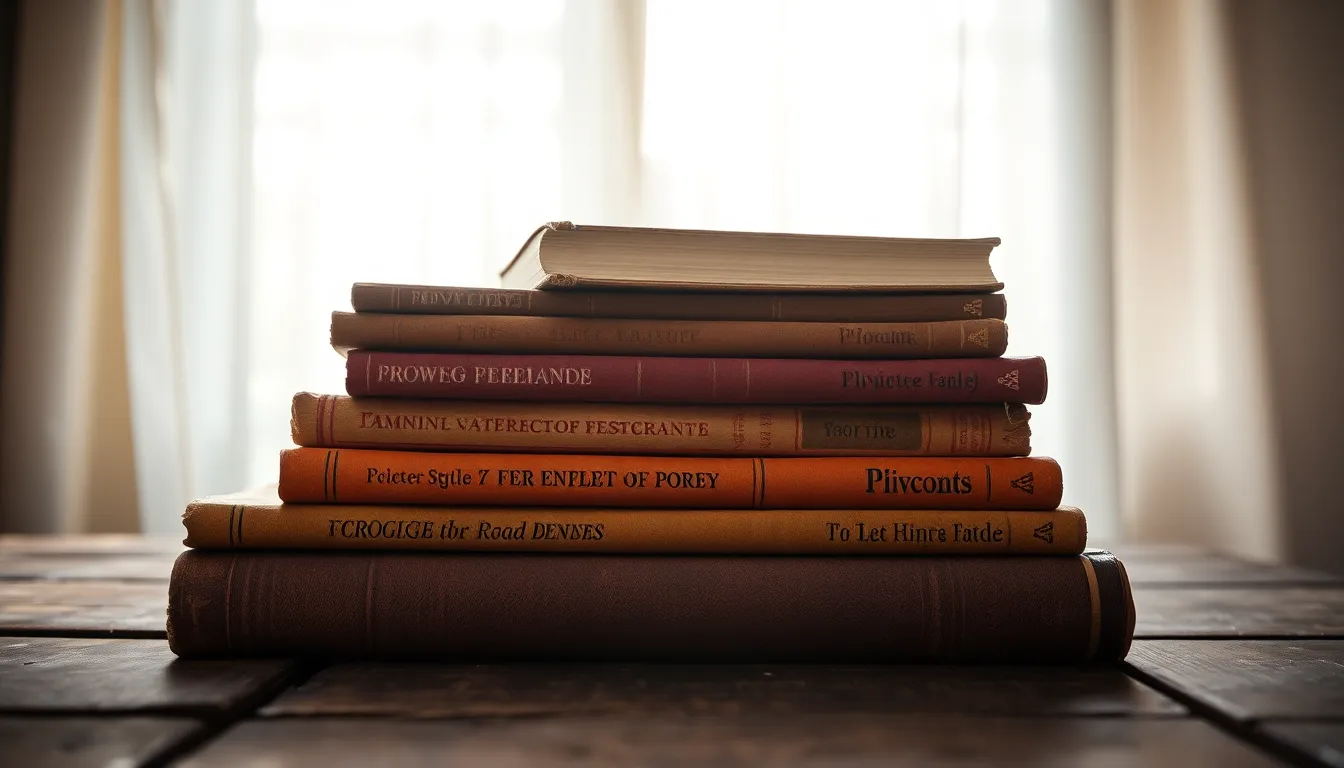 This cozy scene features a thoughtfully arranged stack of colorful vintage books, topped with a steaming cup of tea and reading glasses. The warm glow from an overhead lamp adds a touch of comfort, inviting the viewer to imagine curling up with a good book. The shallow depth of field accentuates the rich textures and colors of the book covers, creating a warm and intimate atmosphere. This image captures the essence of a perfect reading corner, ideal for book lovers.