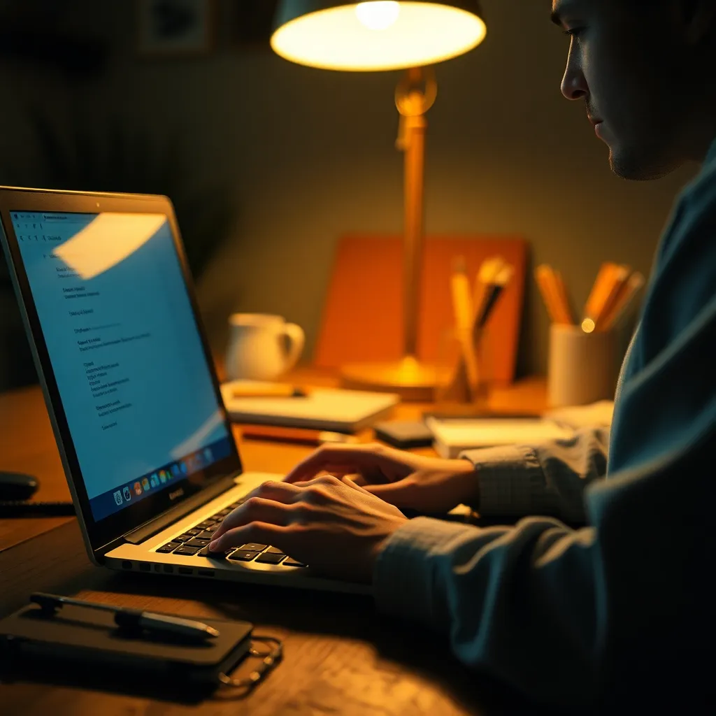 Focused Remote Work Hands on Laptop