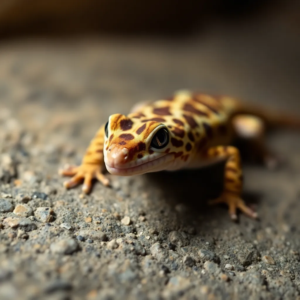 Leopard Gecko Close-Up On Textured Stone