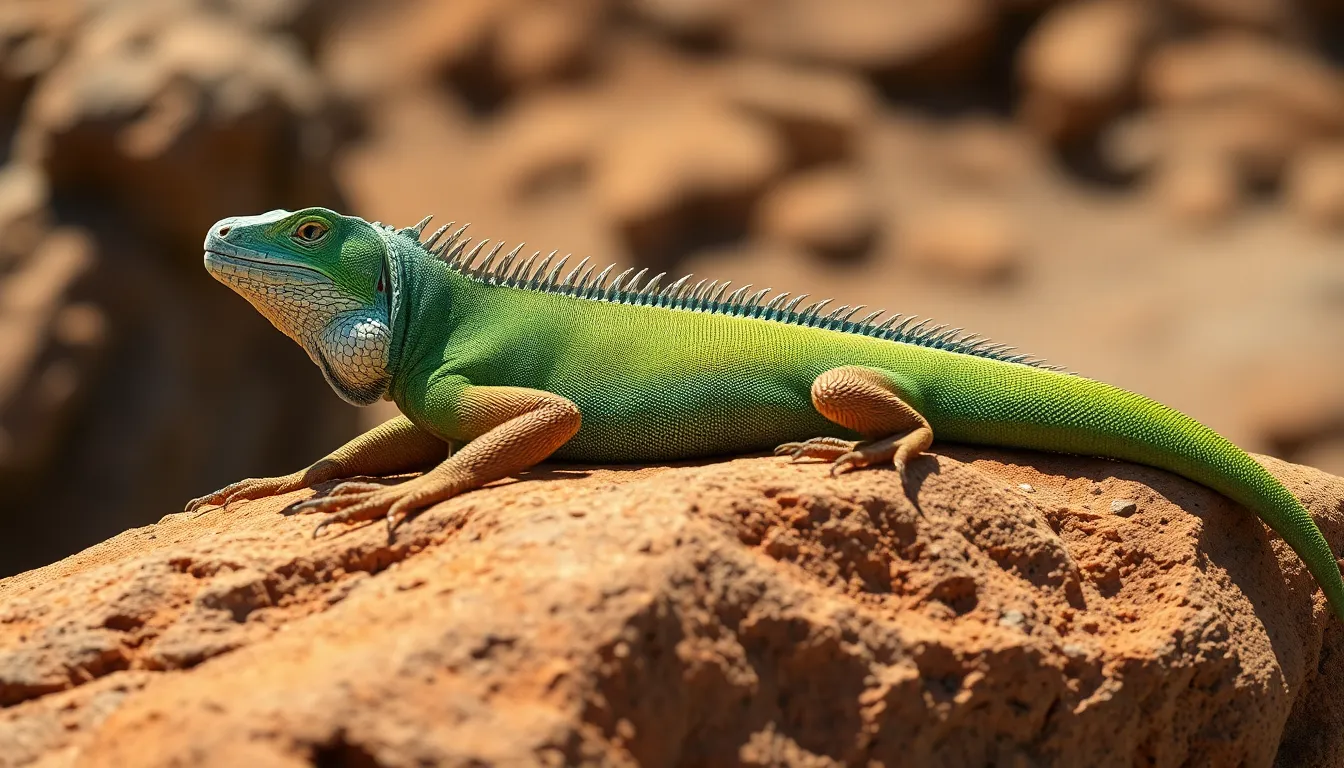 Majestic Iguana Sunbathing on a Rock