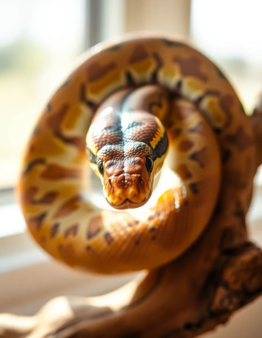 Beautiful Ball Python Curled On Wood