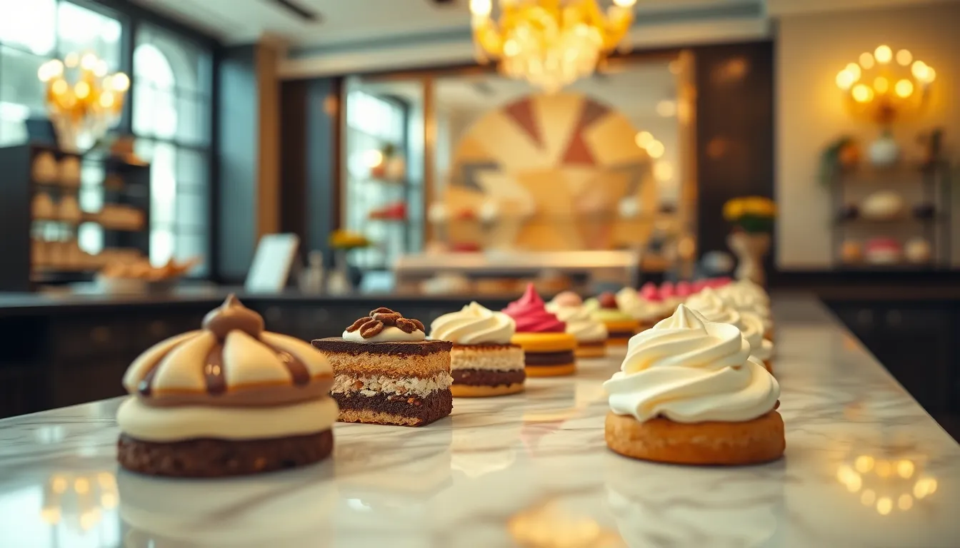 Decadent Dessert Display in Stylish Patisserie