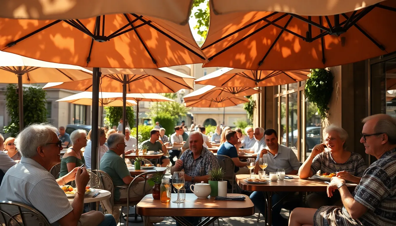 Outdoor Café Scene with Happy Diners