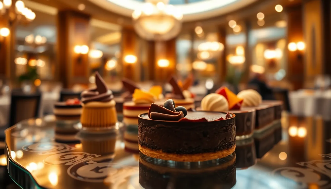 Elegant Dessert Display in Luxurious Restaurant