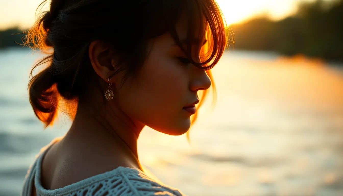 A serene river scene captured at sunrise, featuring golden hour light illuminating the water and surrounding foliage. The soft mist rises above the surface, giving a dreamy quality. The warm hues reflect off the water, enhancing the peaceful mood. Framed using the rule of thirds, the flowing river gracefully leads the viewer's eye through the composition.