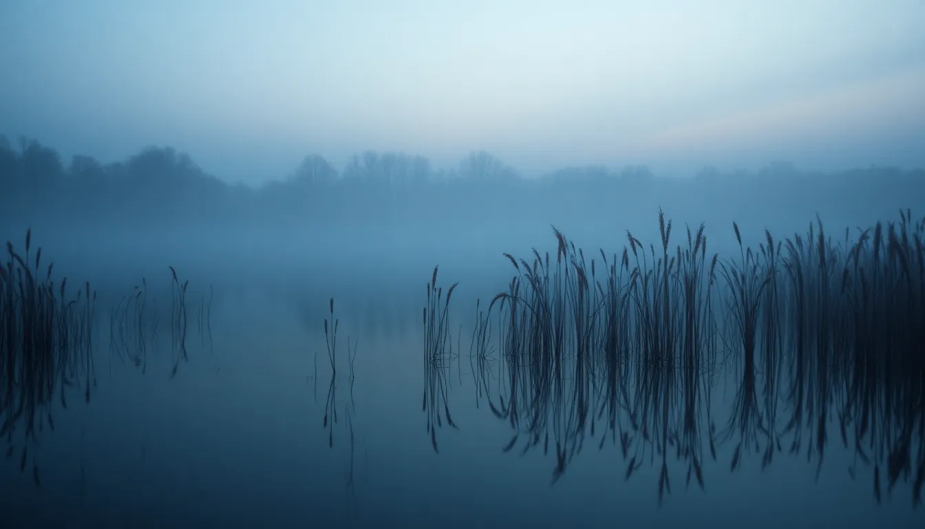 Twilight Mist Over Calm River