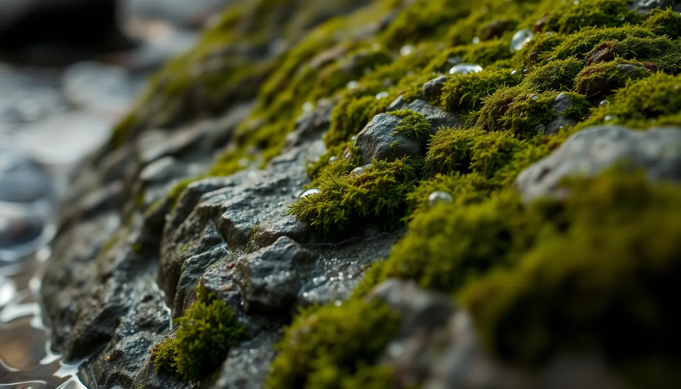 Close-Up of Mossy River Rock