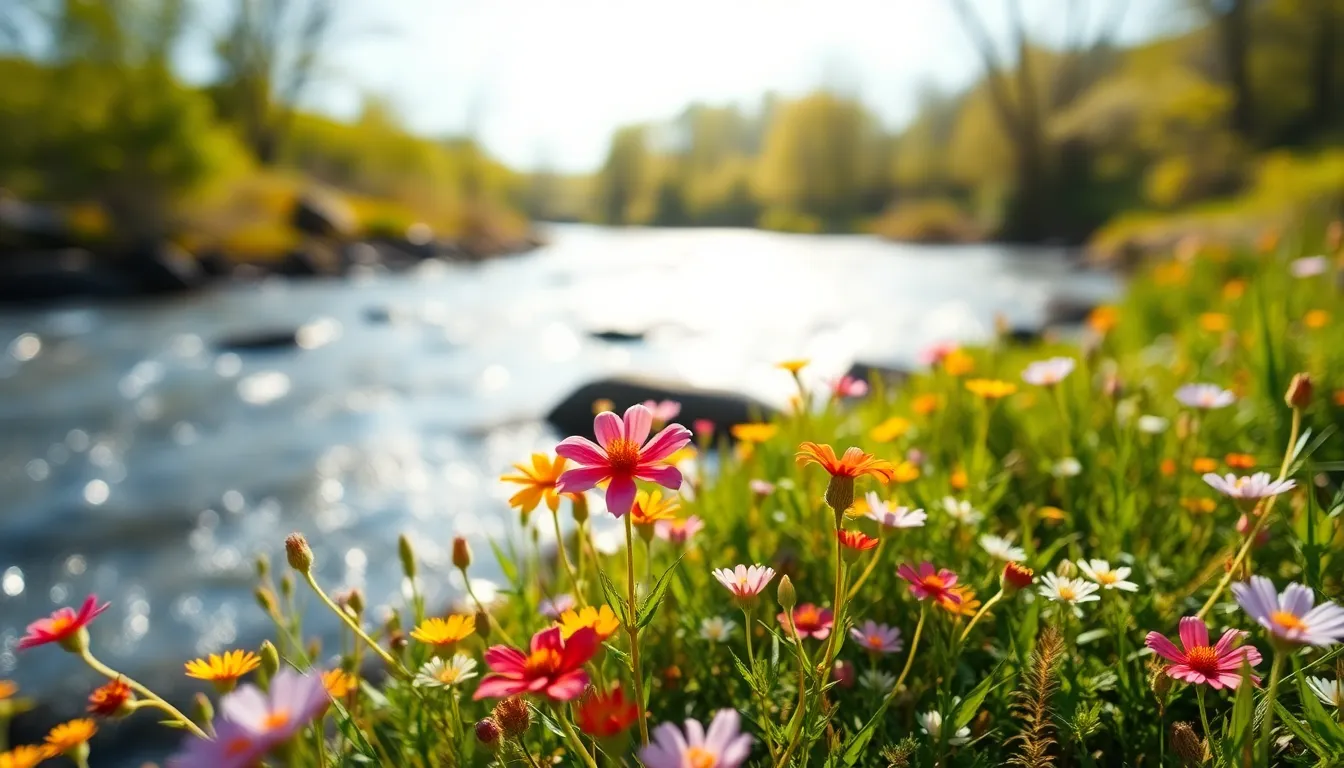 Wildflowers by a Flowing River