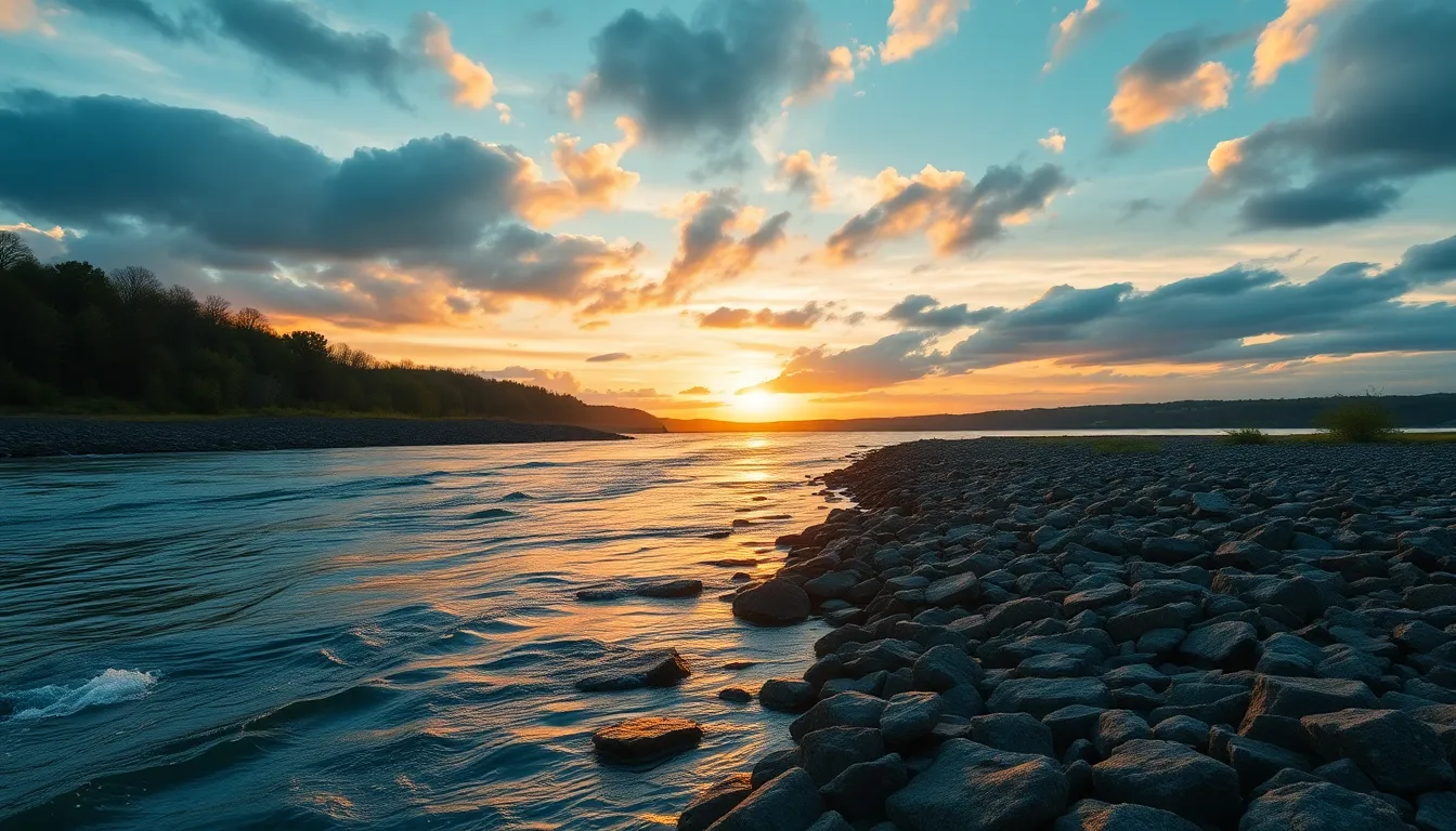 Dramatic Riverbank at Sunset