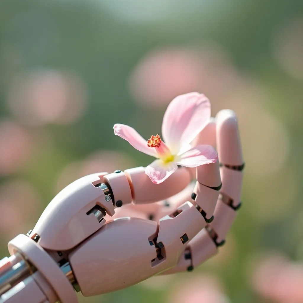 Robotic Hand Gripping Delicate Flower