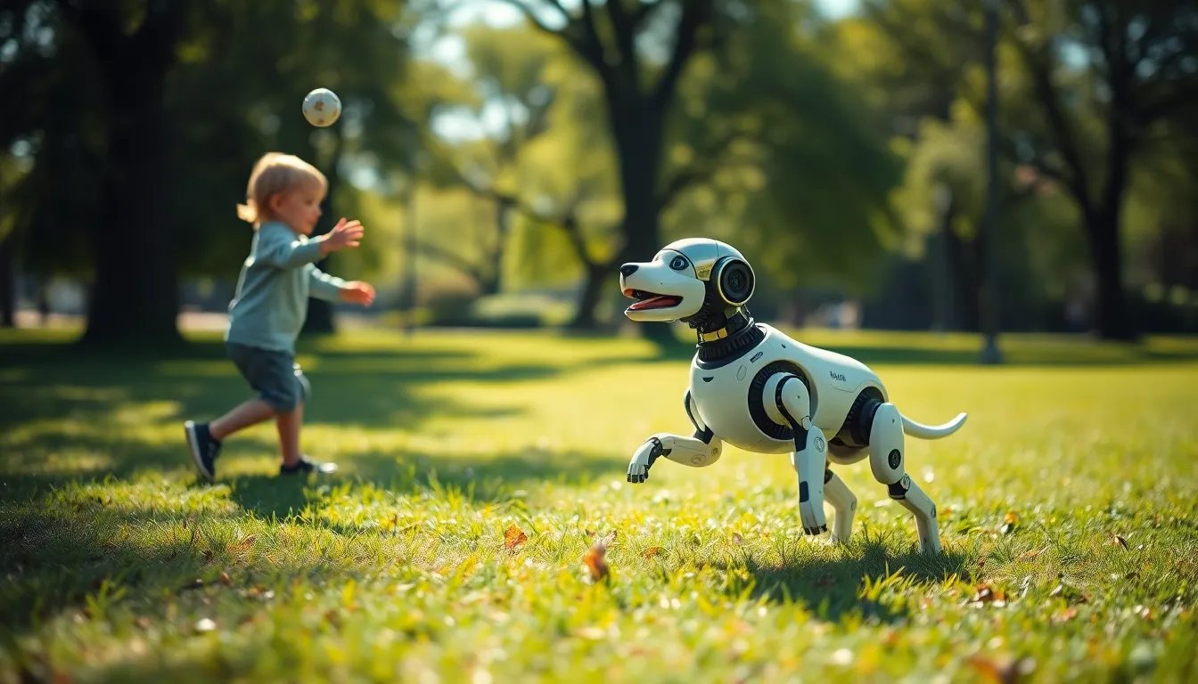 Robot Dog Playing Fetch in the Park