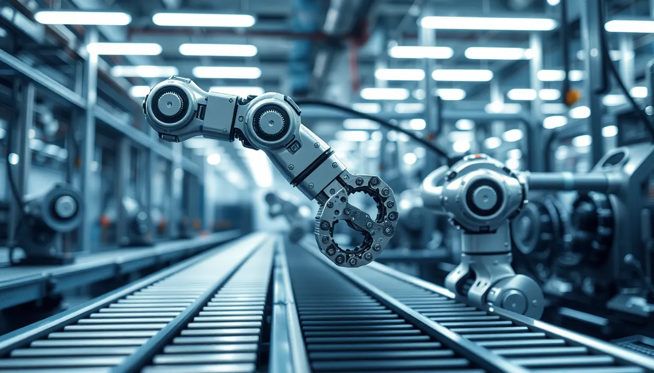 Futuristic Robotic Arm in High-Tech Factory
