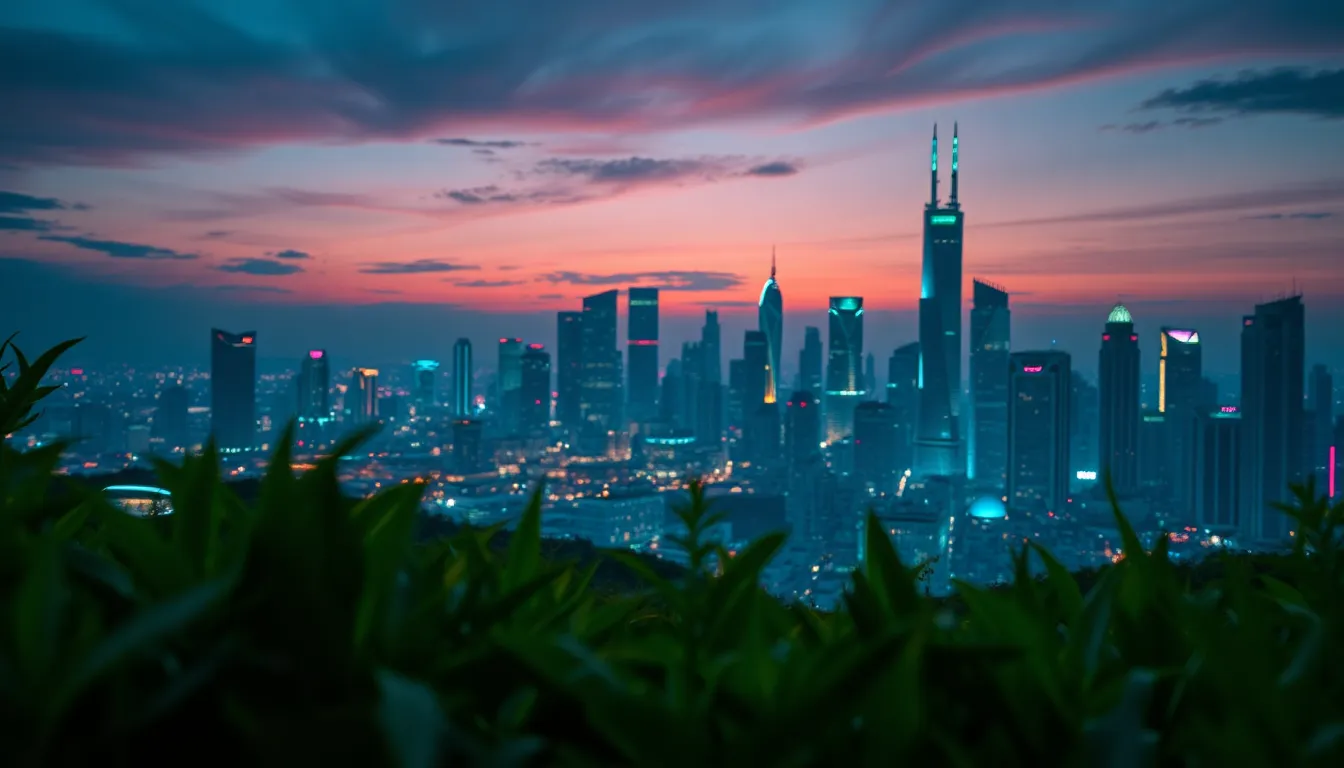 Futuristic Cityscape with Robotics