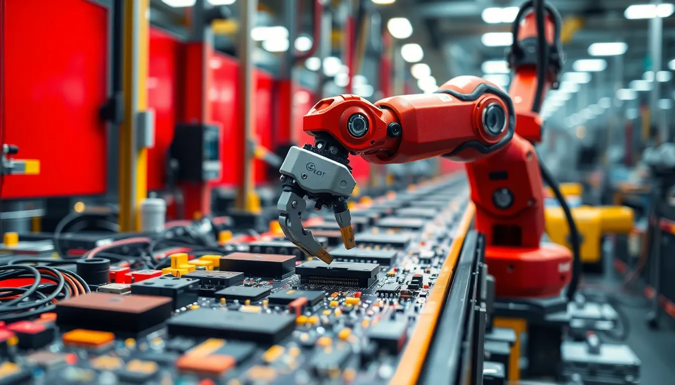 Robotic Arm Assembling Electronics in Factory