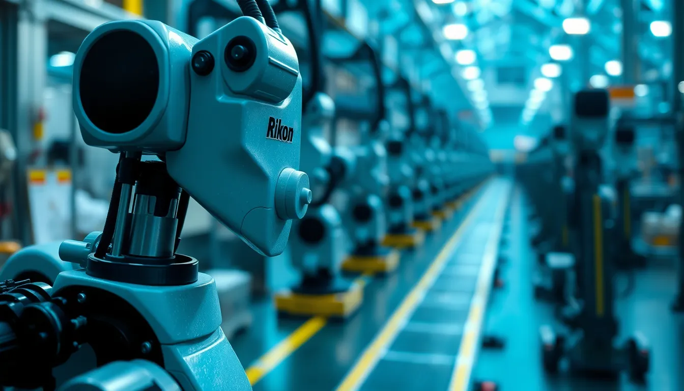 Robotic Assembly Line in Action This dynamic image portrays a busy robotic assembly line in a modern factory setting. Overcast lighting ensures gentle shadows, allowing the vibrant colors of the scene to pop. The selective focus sharpens attention on the robot's advanced sensors, with the background softly blending into a painterly bokeh. Leading lines visually guide the viewer through the industrial environment, highlighting the harmony between technology and manufacturing.