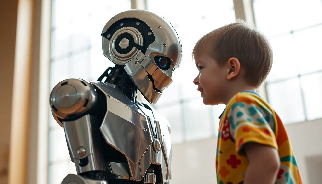 Child Interacting With Humanoid Robot