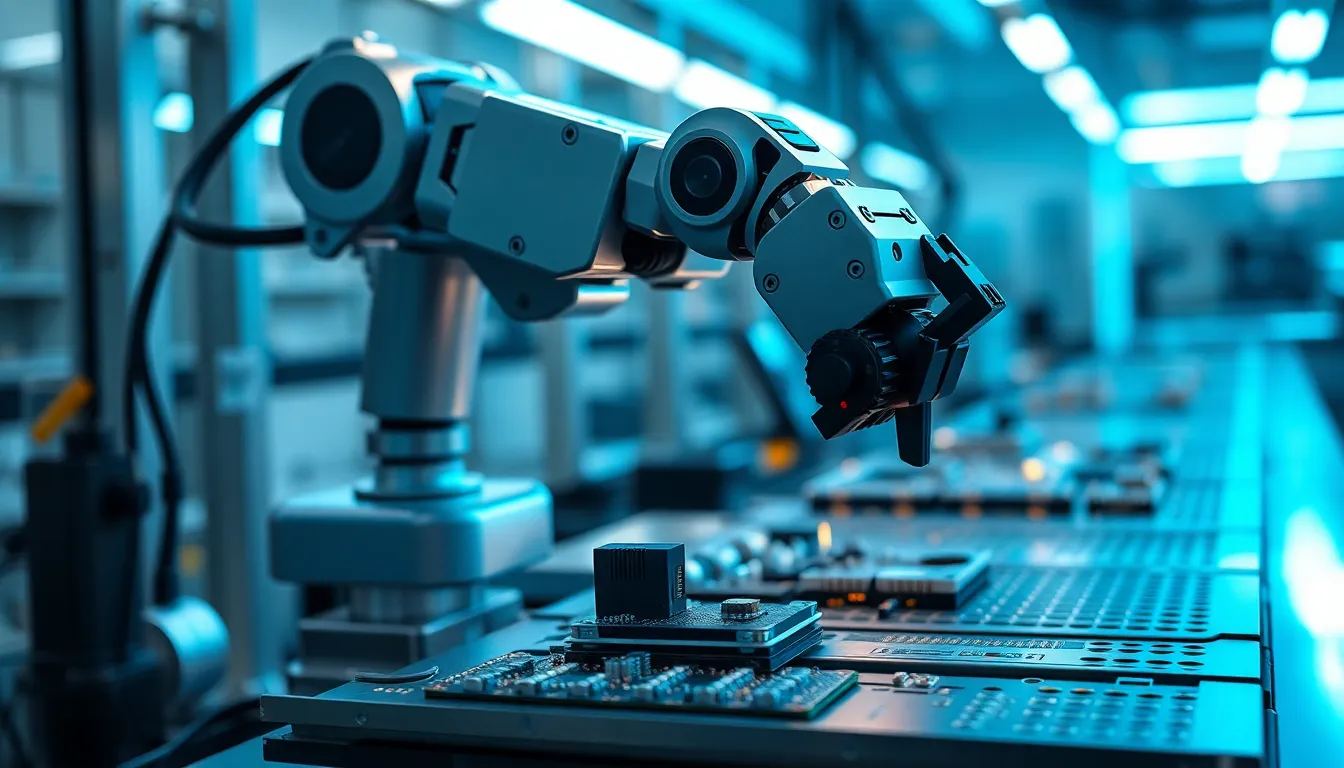 Robotic Arm Assembling Electronics in High-Tech Lab