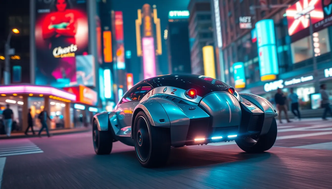 Futuristic Robotic Vehicle in Urban Nightscape