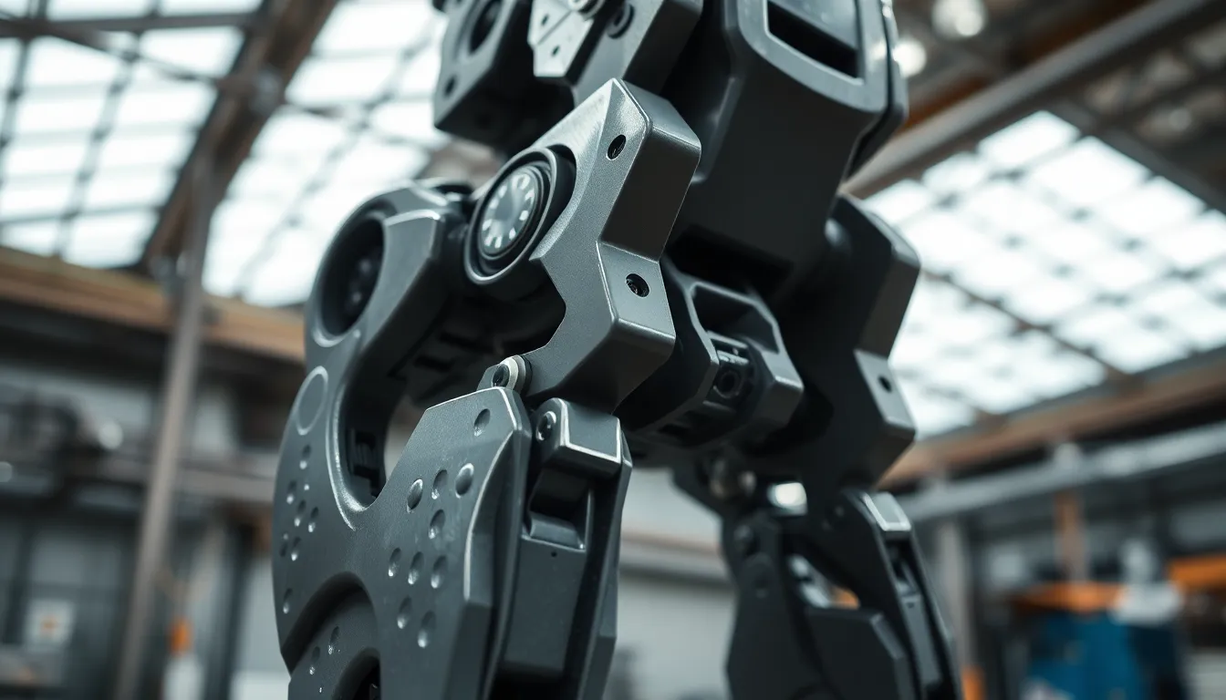 This detailed macro image showcases the components of a robotic leg assembly, highlighting the intricate craftsmanship and textures involved. Soft overcast light enhances the details, illuminating the various materials used in construction. The muted color palette adds a professional and technical feel, making this image perfect for industrial contexts. The close-up composition allows for an in-depth look at the precise engineering and manufacturing that goes into robotics.