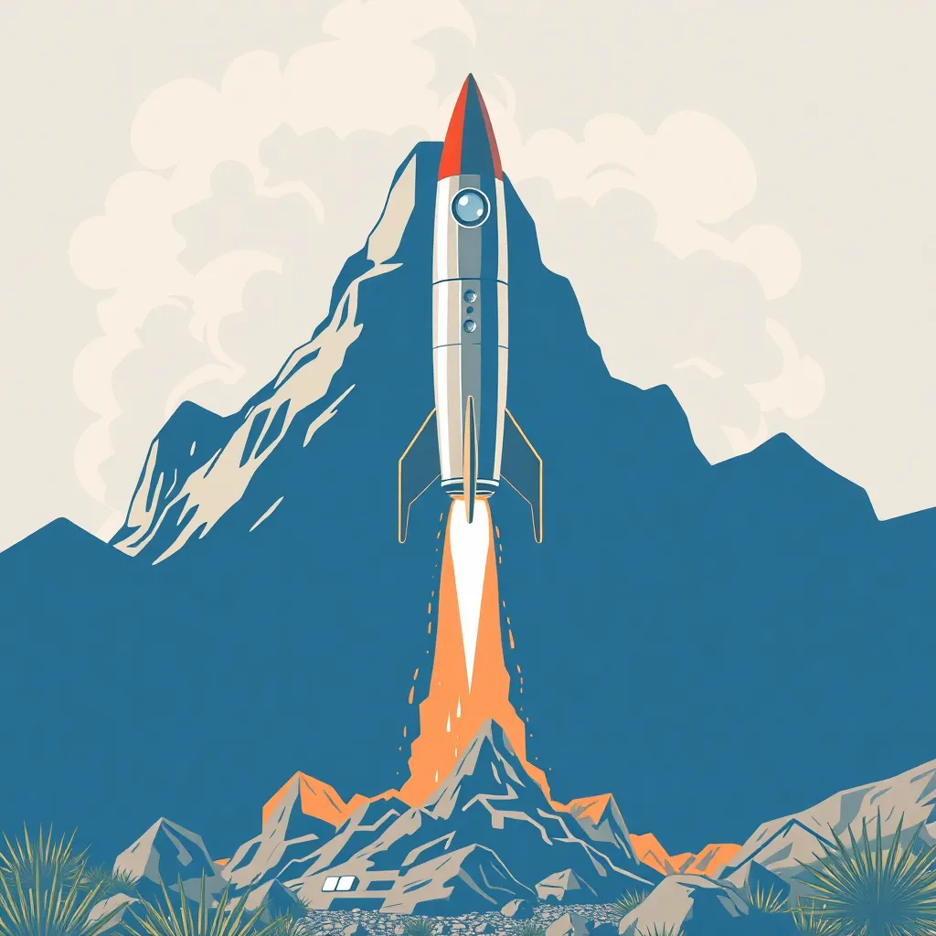 Retro Rocket Launch Illustration