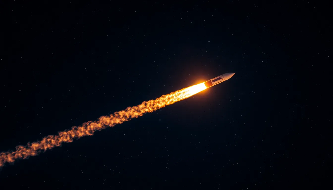 Rocket Launching into Starry Night Sky