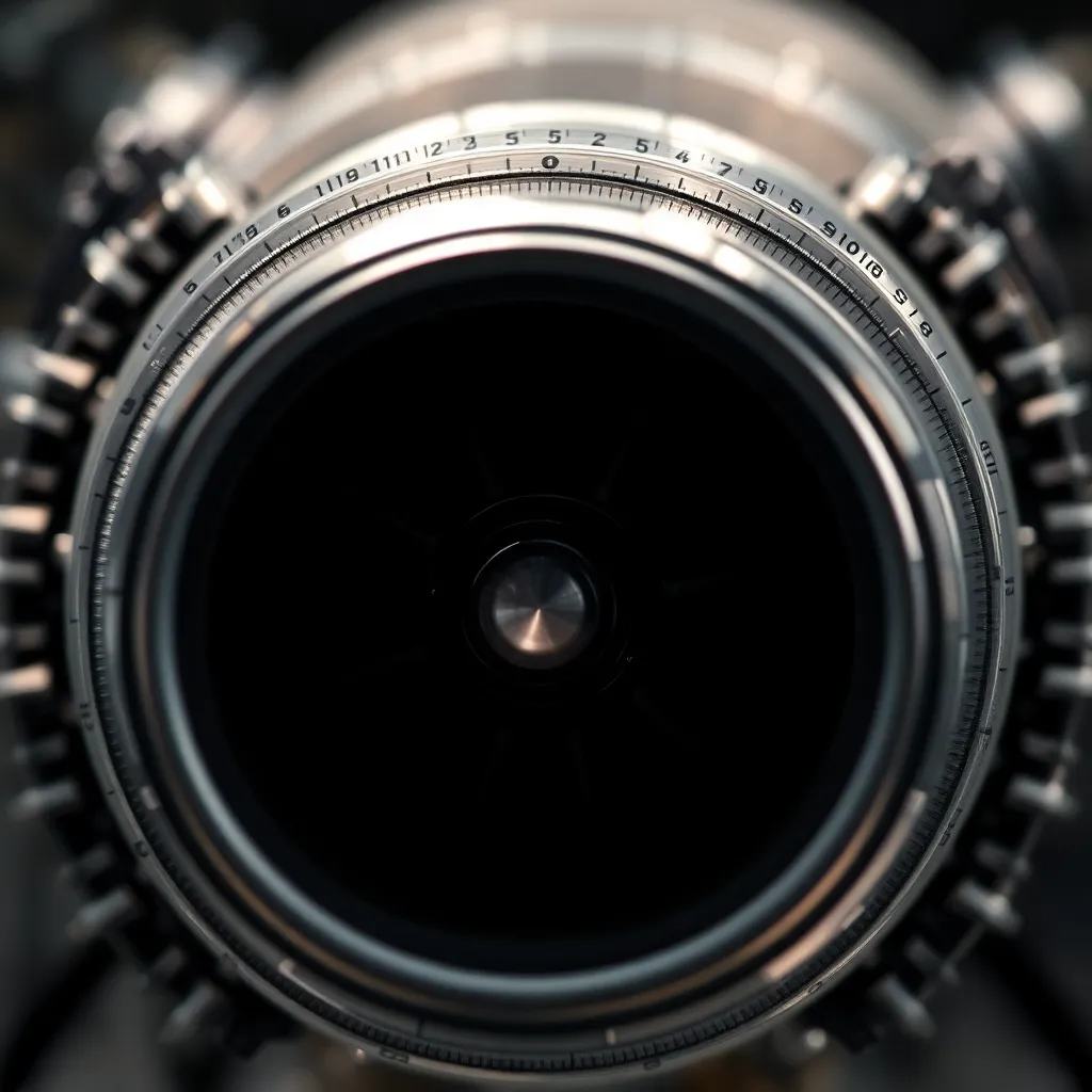 Close-Up View of Rocket Engine Components This captivating close-up image of a rocket engine's intricate components reveals the beauty of engineering in a sleek, industrial style. The careful lighting emphasizes the textures of metal and composite materials, while selective focus draws attention to the nozzle's details. The mix of metallic silver against deep black gives the image a sophisticated, high-tech appearance. This capture is ideal for understanding the complexity behind rocket propulsion technology.
