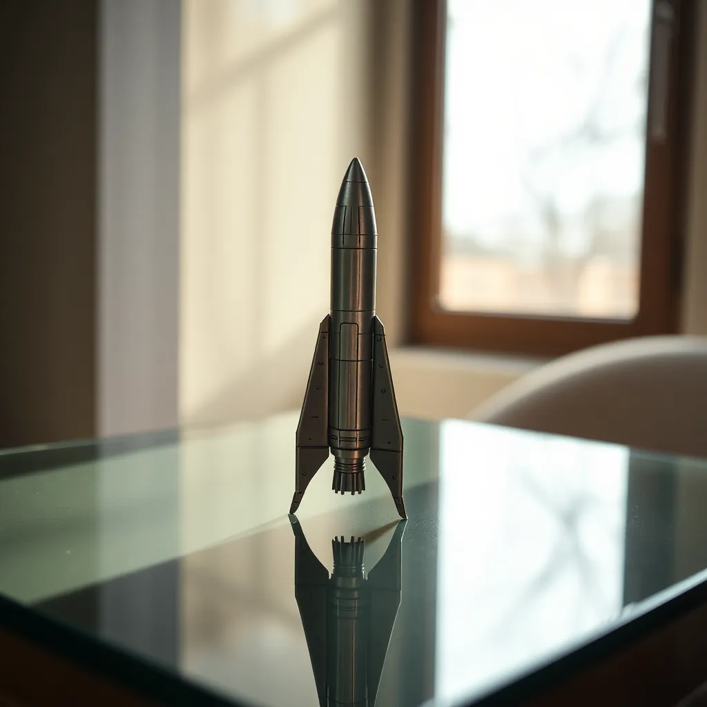 Explore the intricate details of rocket components showcased in a high-tech workshop. This close-up image highlights the precision engineering and craftsmanship involved in aerospace technology. Bright, even lighting enhances the metallic textures and subtle engravings, creating a clean and sterile environment. The shallow depth of field focuses sharply on the components, while natural colors maintain a professional feel.
