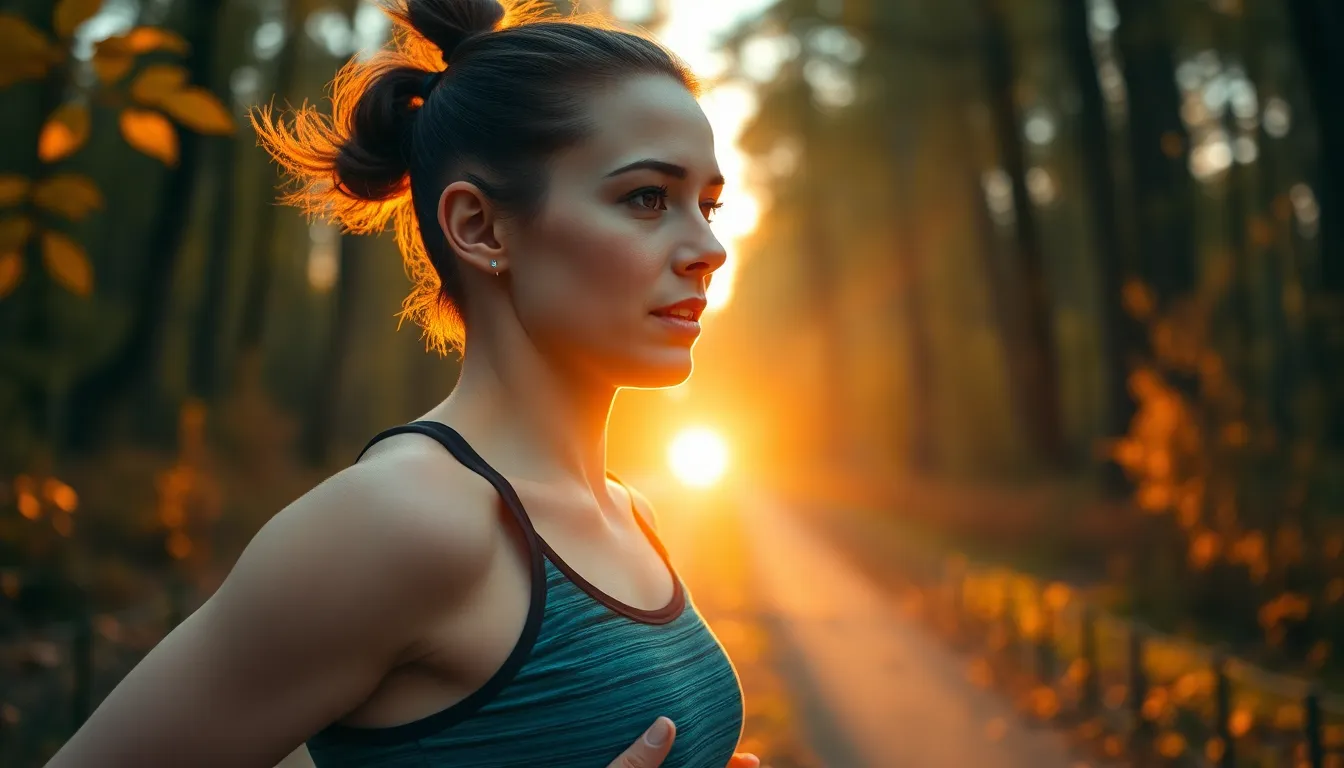 Athlete Running Through Autumn Forest Path
