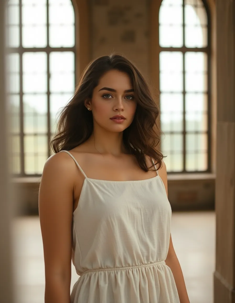 Model Posing Elegantly Near Large Windows