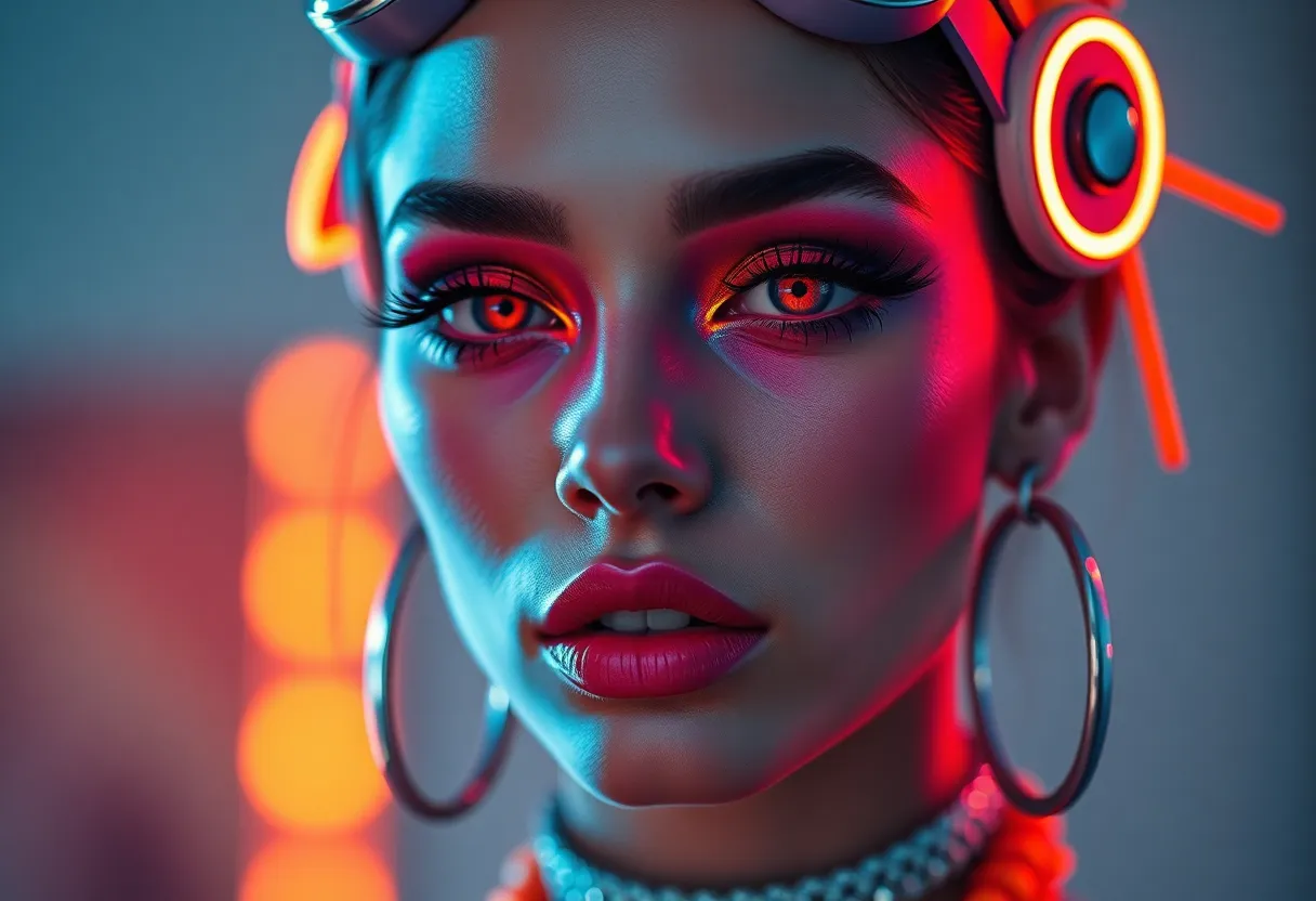 A fierce model strides confidently down the runway, captured with a telephoto lens to emphasize her powerful presence. The dramatic lighting accentuates her features, while natural muted tones complement her contemporary streetwear outfit. With selective focus on her eyes, the viewer feels an instant connection. Leading lines of the runway guide the gaze, enhancing the dynamic energy of the scene.