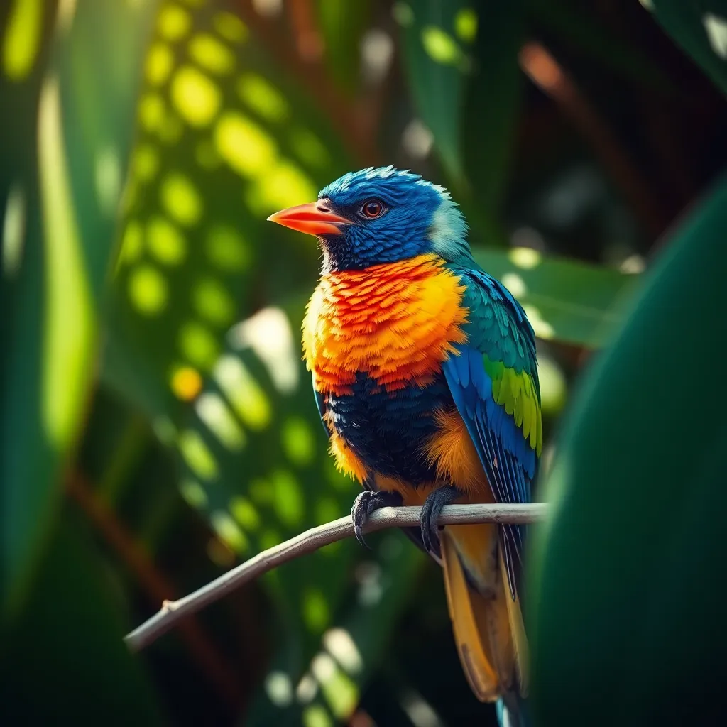Colorful Bird in Tropical Foliage