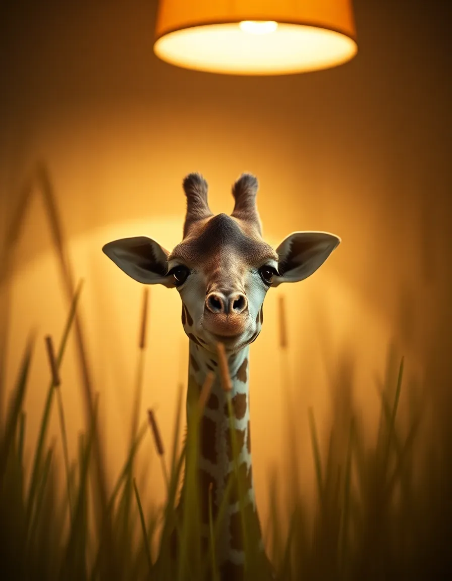 Curious Baby Giraffe Among Tall Grass