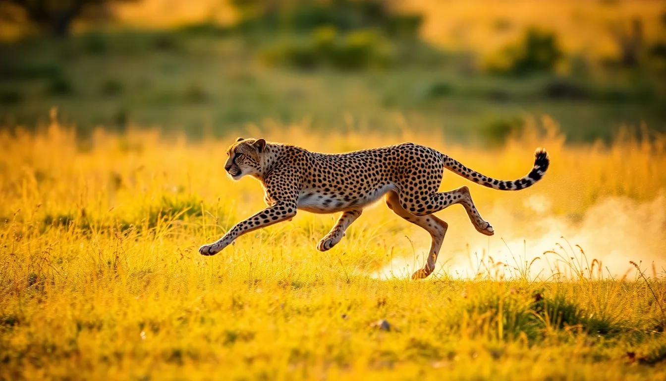 Cheetah Sprinting Across Grassland