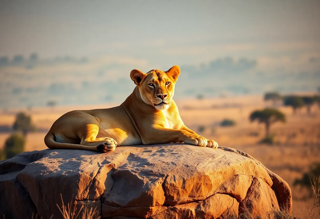 Lioness Relaxing on a Rock