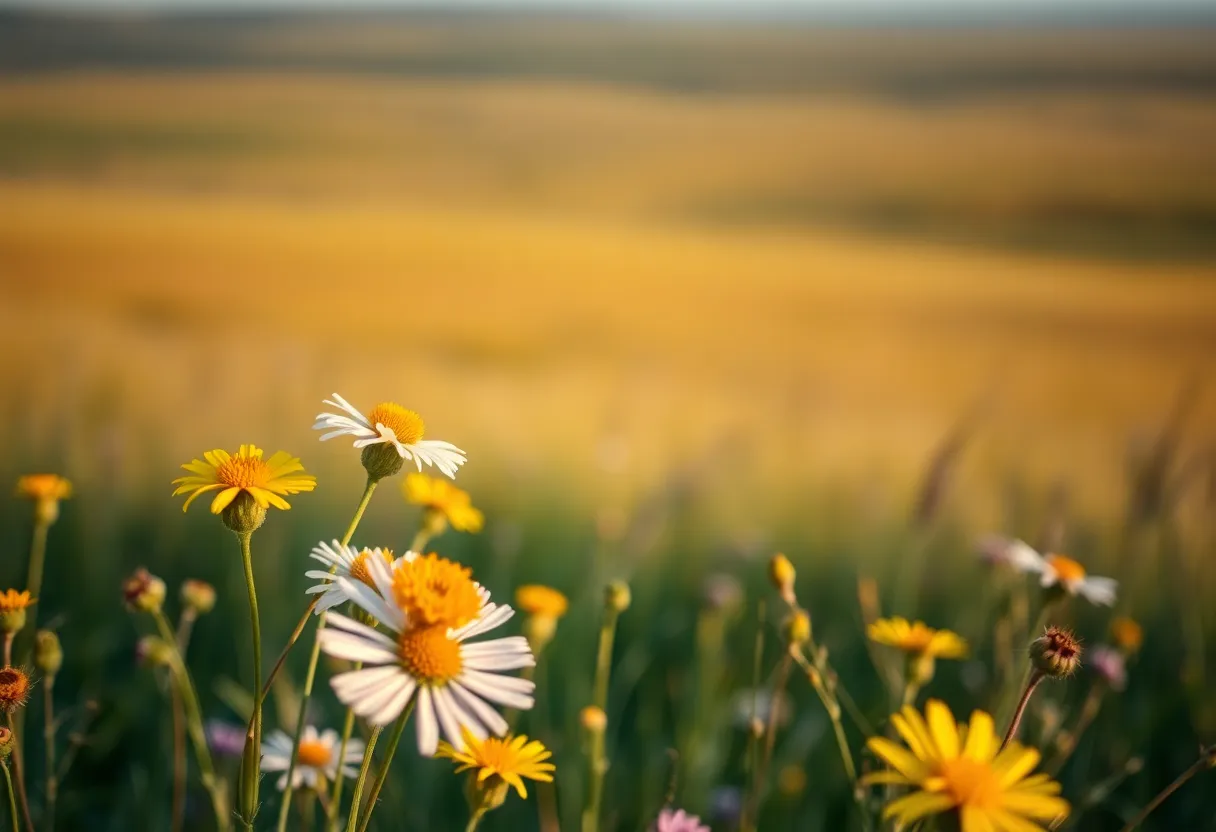 Vibrant Wildflowers in Savanna Landscape