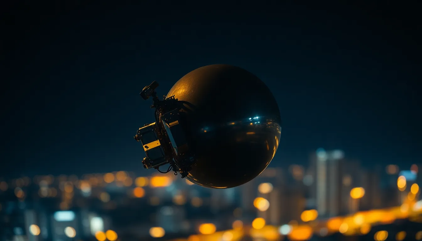 Satellite Over City Lights at Night