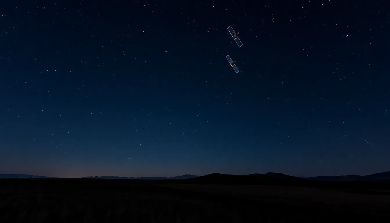 Satellite Orbiting a Starry Night Sky