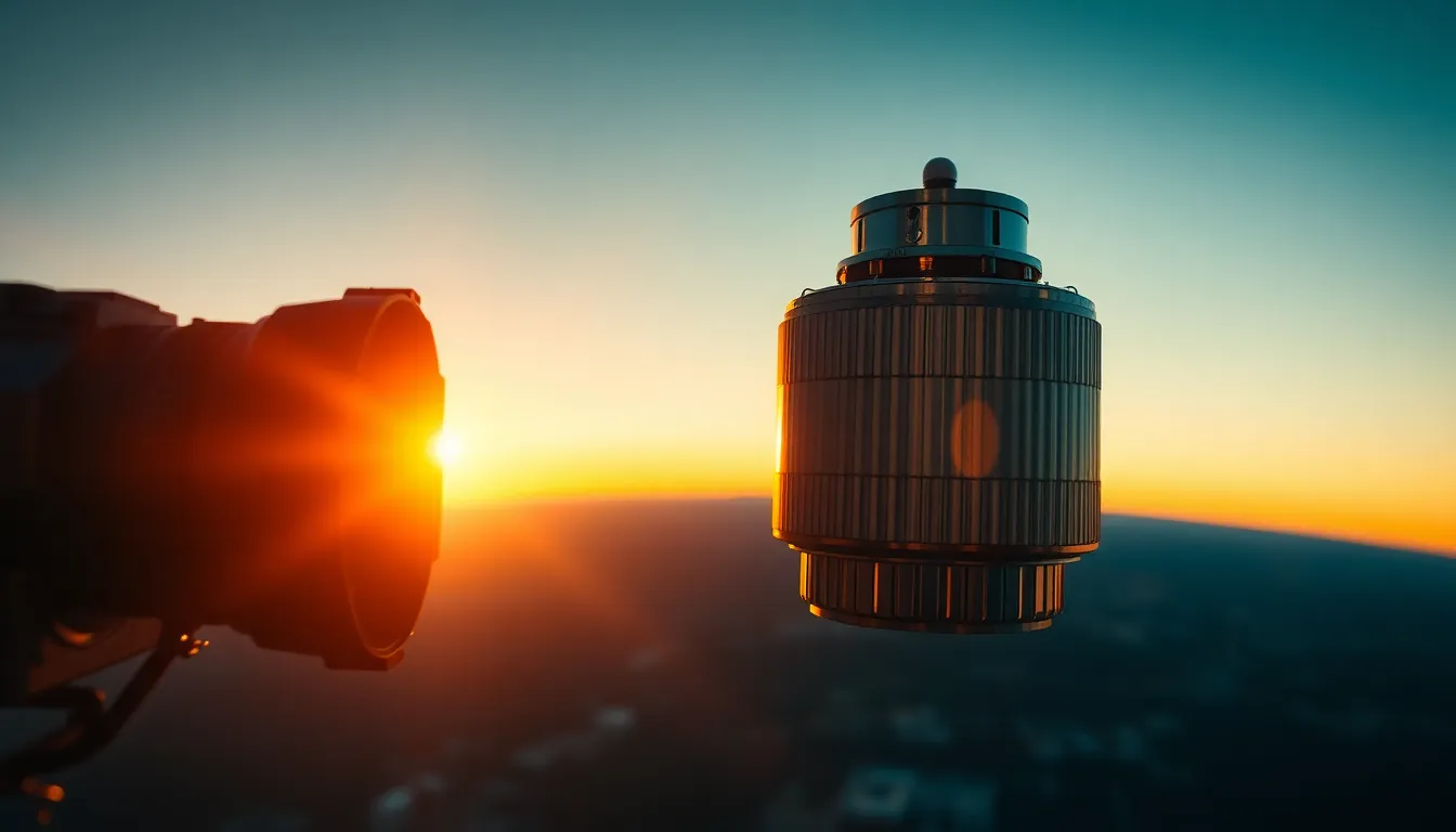 Satellite Over Earth at Golden Hour