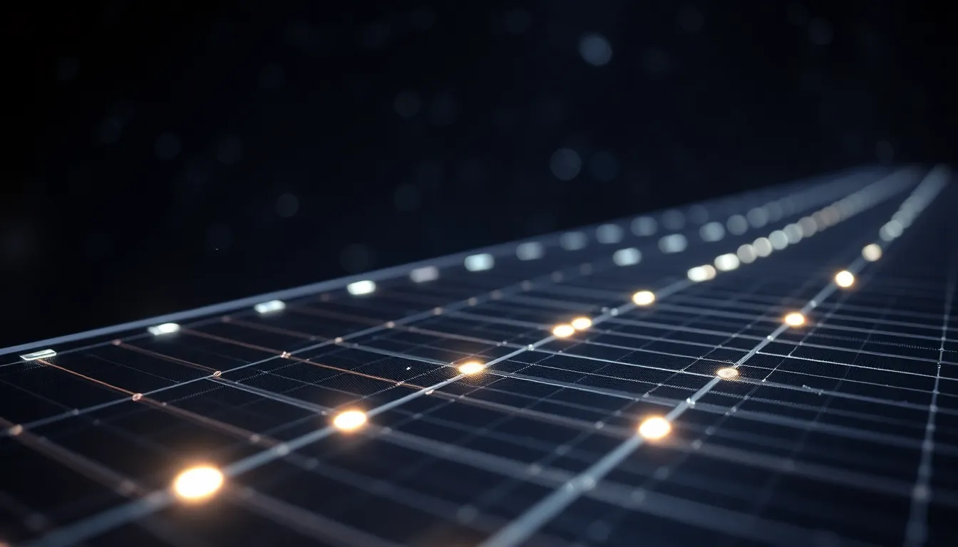Close-Up of Satellite Solar Panel at Night