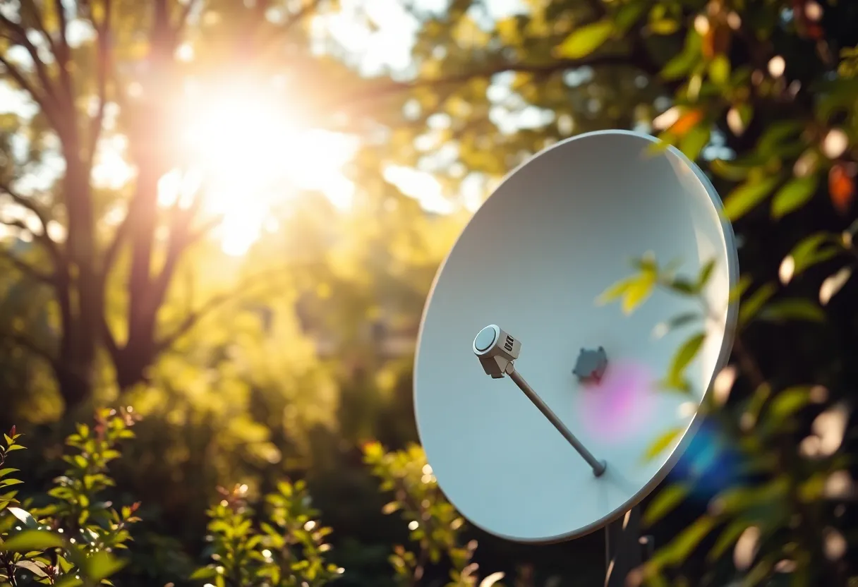 Satellite Dish in a Lush Garden
