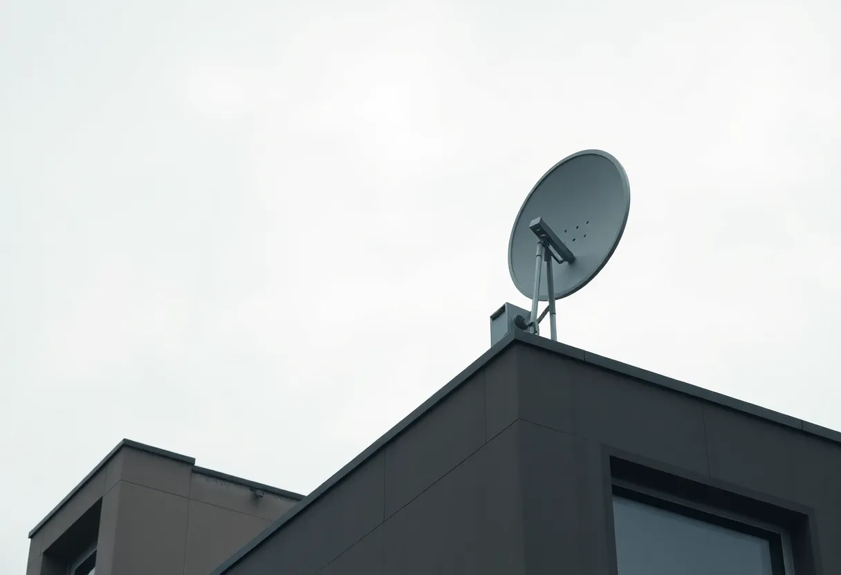 Satellite Dish on a Building Under Overcast Sky