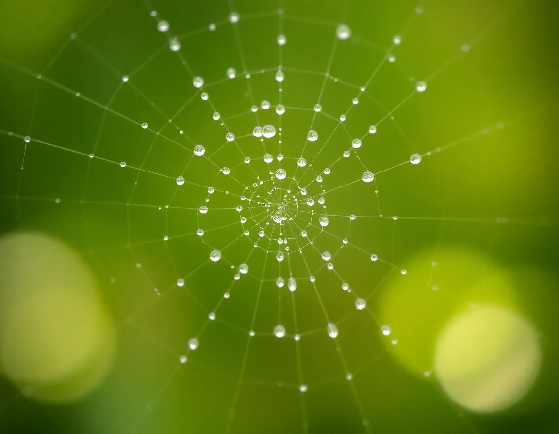 Dew-Covered Spider Web in Early Morning