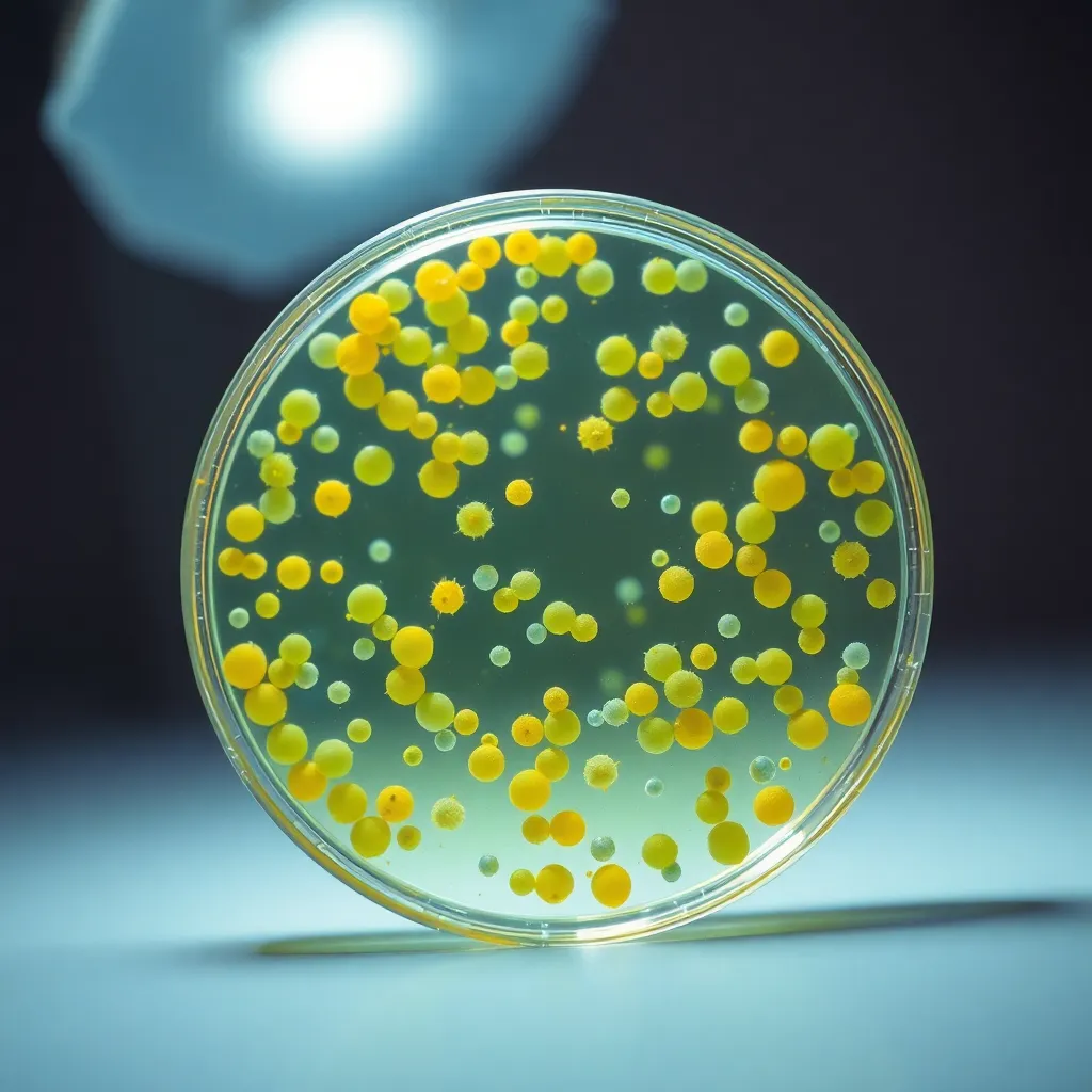 Close-Up of Bacterial Cultures in Petri Dish